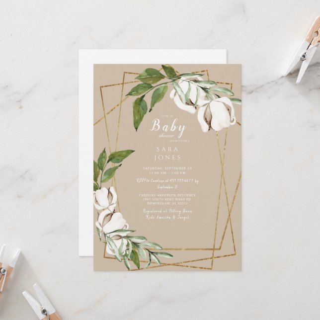 Geometric Cotton Tan Baby Shower Inbjudningar (Fram/Back In Situ)