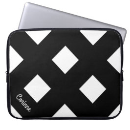 Geometric Crossing Pastel Black Linjer med Namn Laptop Fodral