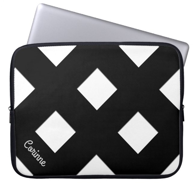 Geometric Crossing Pastel Black Linjer med Namn Laptop Fodral (Framsidan)