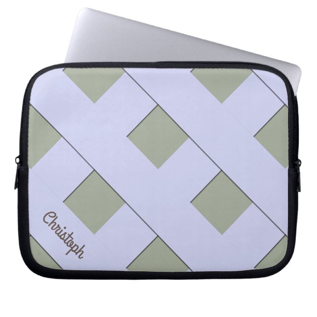 Geometric Crossing Pastel Blue Linjer med Namn Laptop Fodral (Framsidan)