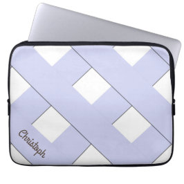 Geometric Crossing Pastel Blue Linjer med Namn Laptop Sleeve
