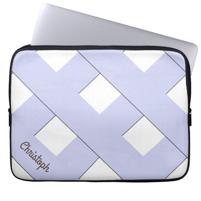 Geometric Crossing Pastel Blue Linjer med Namn Laptop Sleeve (Framsidan)