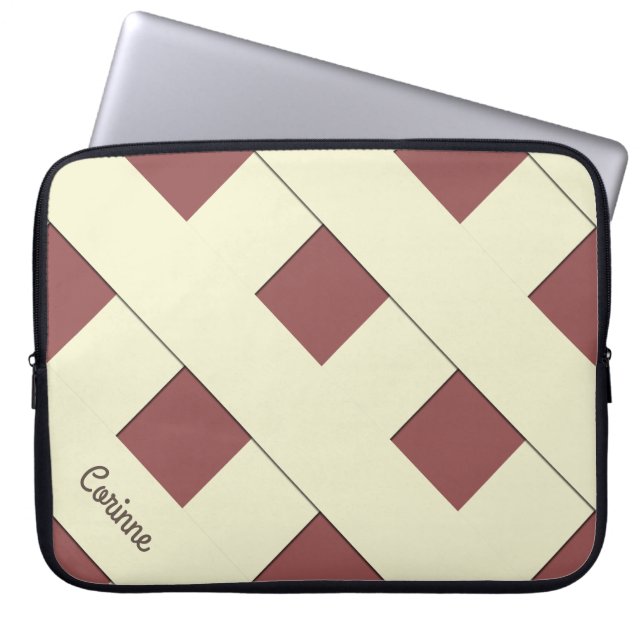 Geometric Crossing Pastel Gult Linjer med Namn Laptop Sleeve (Framsidan)