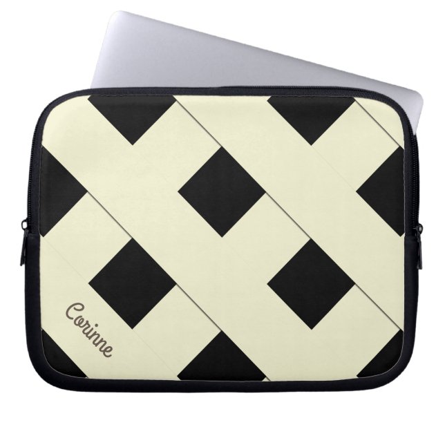 Geometric Crossing Pastel Gult Linjer med Namn Laptop Sleeve (Framsidan)