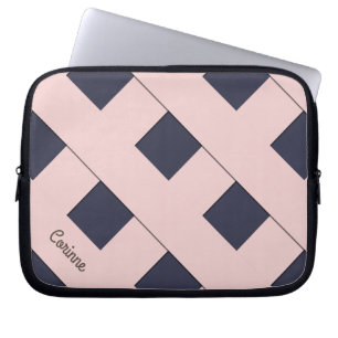 Geometric Crossing Pastel Rosa Linjer med Namn Laptop Fodral