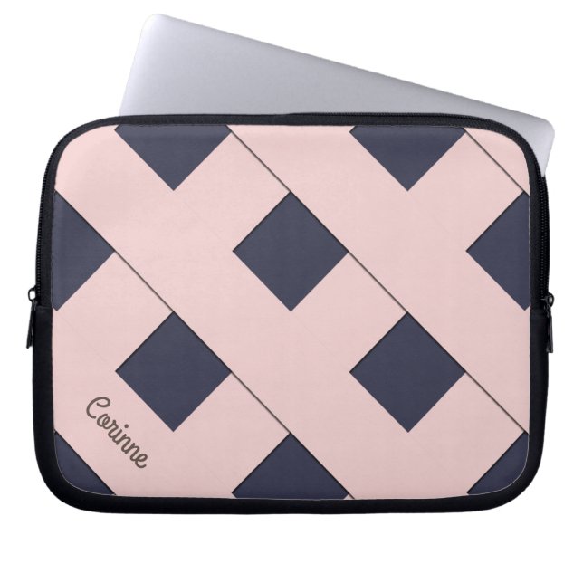 Geometric Crossing Pastel Rosa Linjer med Namn Laptop Fodral (Framsidan)