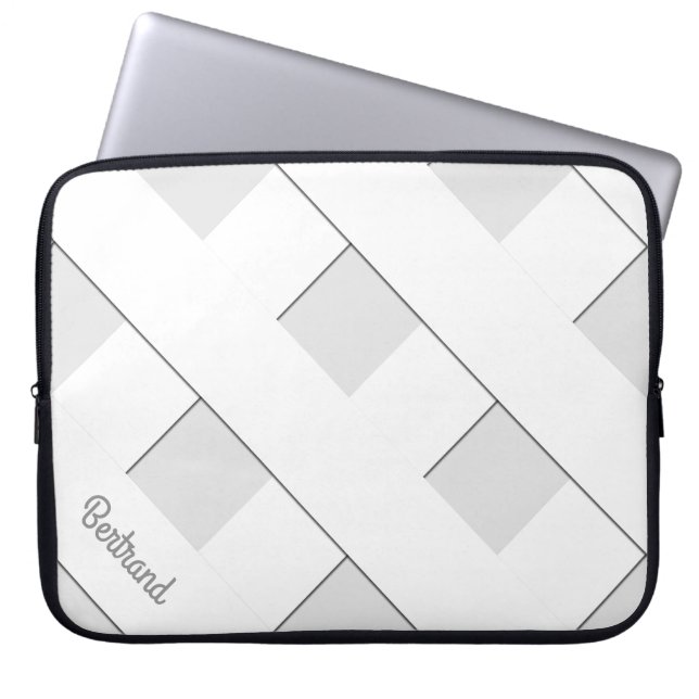 Geometric Crossing Pastel White Linjer med Namn Laptop Fodral (Framsidan)