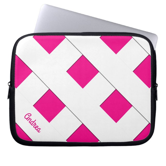 Geometric Crossing Pastel White Linjer med Namn Laptop Fodral (Framsidan)