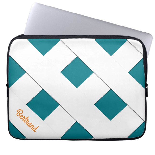 Geometric Crossing Pastel White Linjer med Namn Laptop Sleeve (Framsidan)