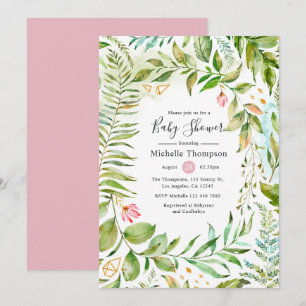 Geometric Crystal Greenery Baby Shower Inbjudningar