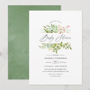 Geometric Crystal Greenery Baby Shower Inbjudningar