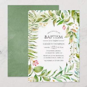 Geometric Crystal Greenery Baptism Inbjudningar