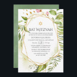 Geometric Crystal Greenery Bat mitzvah Inbjudningar<br><div class="desc">Trendig bat mitzvah inbjudan med guld-geometriska ram och sage grönt-vattenfärg tvättar omvänd designad för att snabbt och enkelt anpassas till dina händelsespecifikationer.</div>