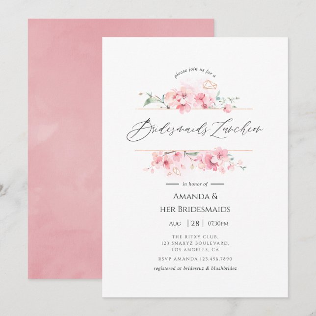 Geometric Crystal Greenery Bridesmaids Luncheon Inbjudningar (Fram/baksida)