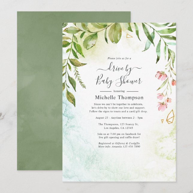 Geometric Crystal Greenery Drive by Shower Inbjudningar (Fram/baksida)