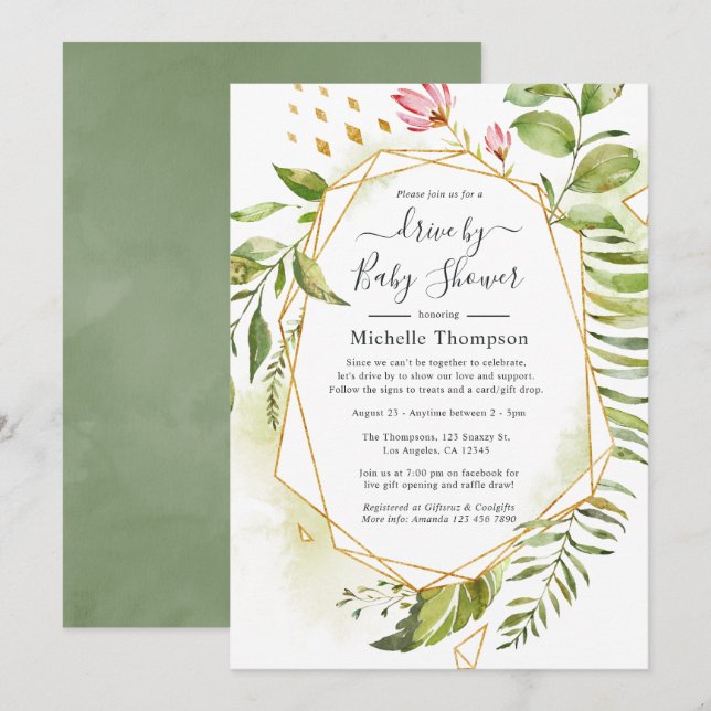 Geometric Crystal Greenery Drive by Shower Inbjudningar (Fram/baksida)