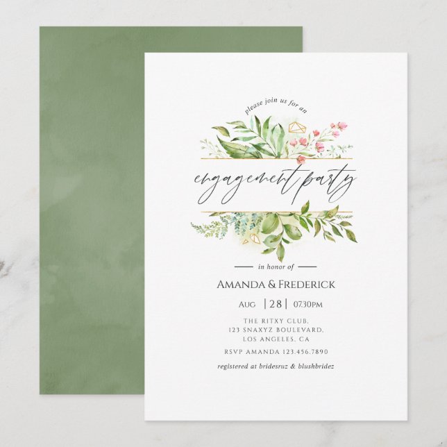 Geometric Crystal Greenery Förlovningsfest Inbjudningar (Fram/baksida)