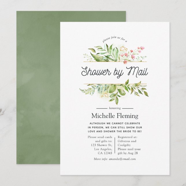 Geometric Crystal Greenery Shower by Mail Inbjudningar (Fram/baksida)