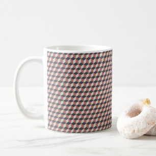 Geometric Cube Mönster i Coral, Blue & Cream Kaffemugg