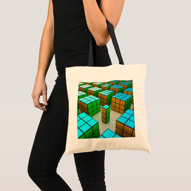 Geometric Cubes Puzzle Game Tote Bag Tygkasse (Skapare uppladdad)