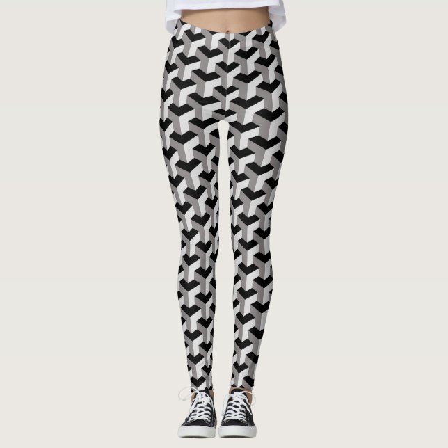 Geometric Cuboptical Illusion Mönster Leggings (Framsida)
