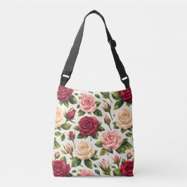 Geometric Cute Rose Pattern Pink Red Peach Floral Axelväska