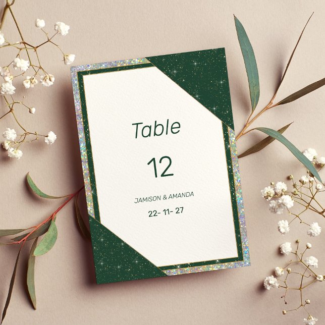 Geometric dark green gold sparkle Table Numbers Inbjudningar (Geometric dark green gold sparkle Table Numbers)