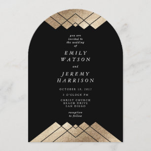 Geometric Deco Black Guld Gatsby Arch Bröllop Inbjudningar