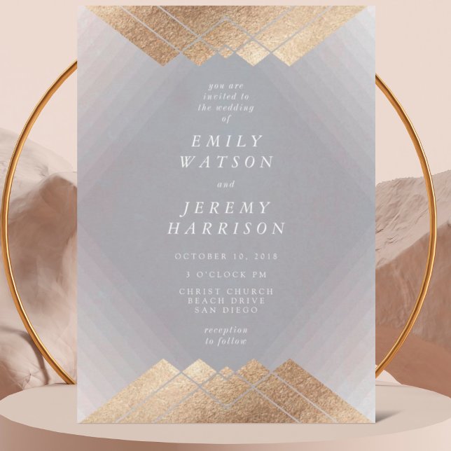 Geometric Deco Grått Guld Gatsby Wedding bjudande Inbjudningar (Skapare uppladdad)