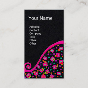 GEOMETRIC DECO MONOGRAM Rosa Fuchsia Black Papper Visitkort