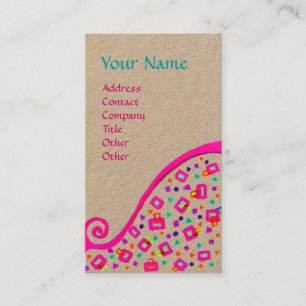 GEOMETRIC DECO MONOGRAM Rosa Fuchsia Kraft Papper Visitkort