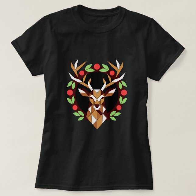Geometric Deer Wreath Christmas Shirt T Shirt (Design framsida)