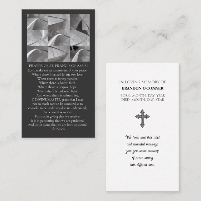Geometric Design St Francios Prayer White Gray  Visitkort (Fram/baksida)