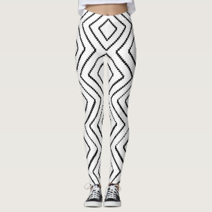 Geometric Diamond Mönster Black and White Design D Leggings