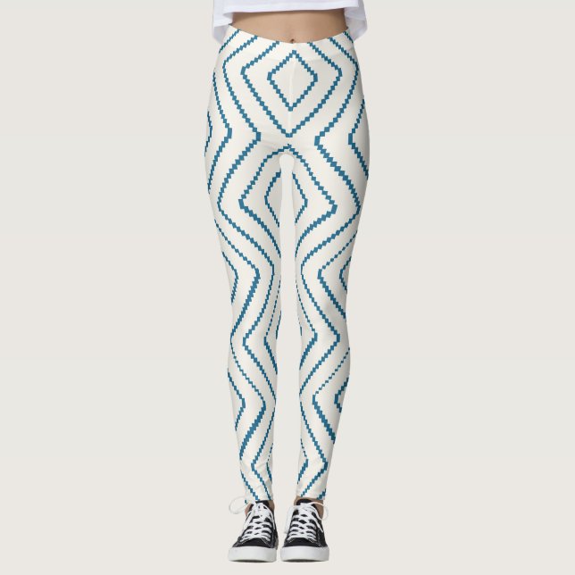 Geometric Diamond Mönster Nautical Blue Design Leggings (Framsida)