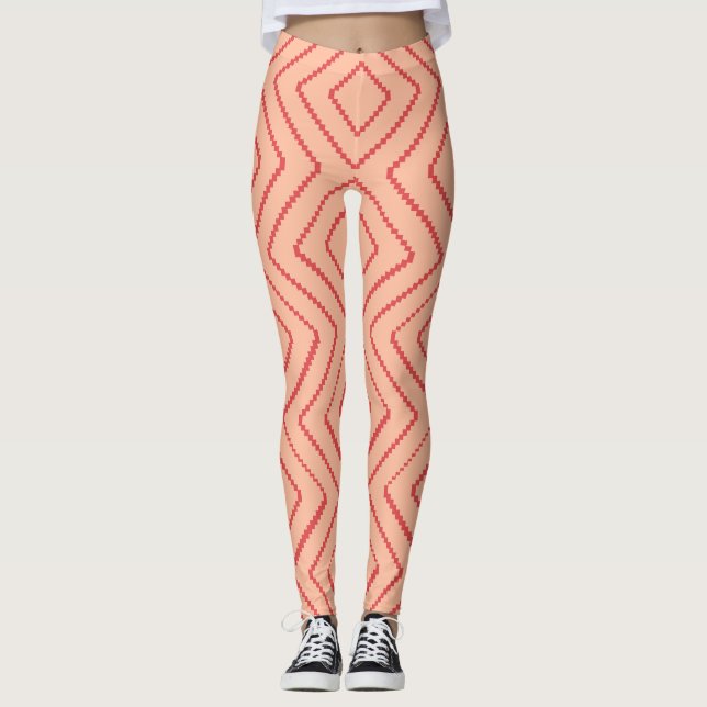 Geometric Diamond Mönster, röd design Leggings (Framsida)