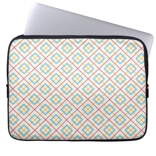 Geometric Diamond Pattern Pastel Pink and Blue Laptop Fodral (Framsidan)