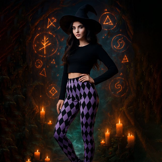 Geometric Diamond Patterned Black Lila Halloween Leggings (Skapare uppladdad)