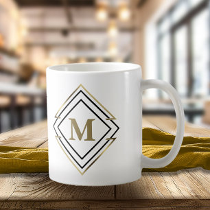 Geometric Diamond Ram Monogram Black/Guld ID617 Kaffemugg
