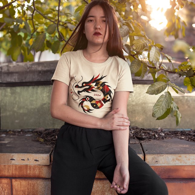Geometric Dragon 2024 - Abstrakt Zodiac-tecken T Shirt (Skapare uppladdad)