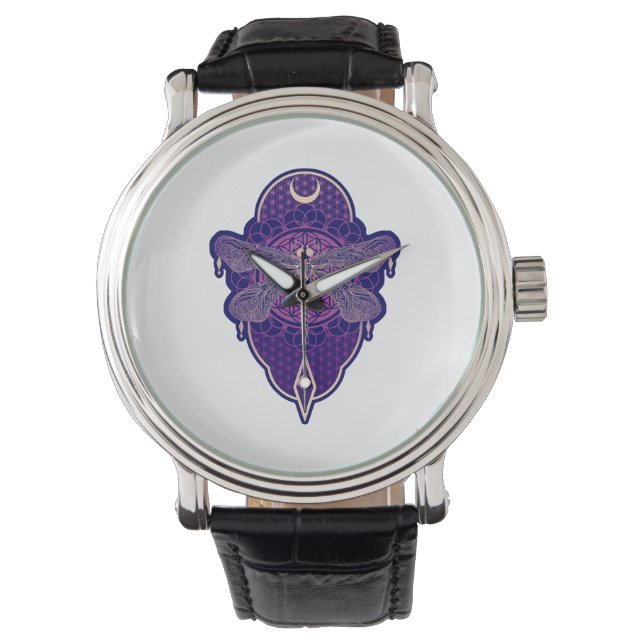Geometric Dragonfly Mandala Life Flower Symbol Armbandsur (Framsida)