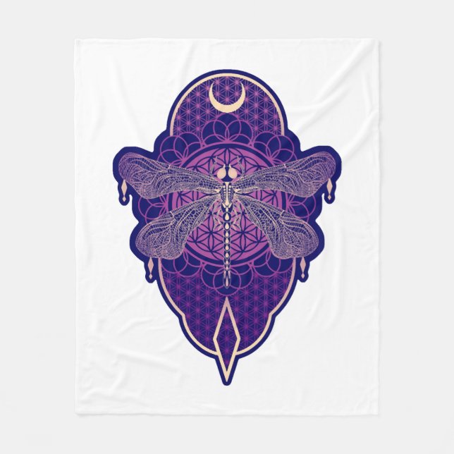 Geometric Dragonfly Mandala Life Flower Symbol Fleecefilt (Framsidan)