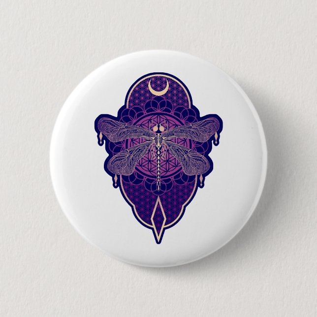 Geometric Dragonfly Mandala Life Flower Symbol Knapp (Framsida)