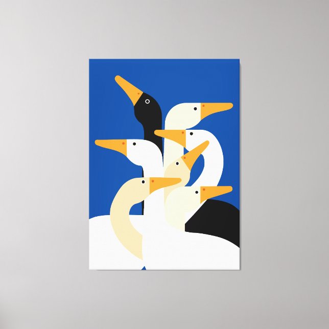 Geometric Duck Flock Art Print Bold Blue Wall Canvastryck (Framsida)