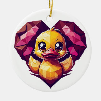 Geometric Duckling i ett Crystal Heart Julgransprydnad Keramik