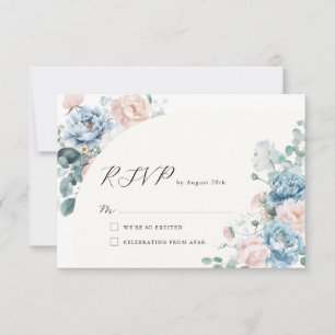 Geometric Dusty Blue Peach Blommigt Bröllop OSA Kort