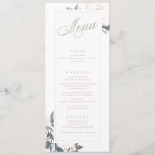 Geometric Dusty Blue Peony Bröllop Menu Meny