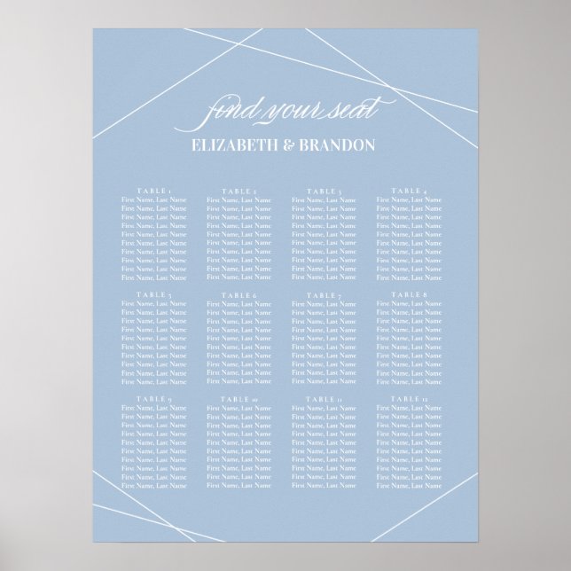 Geometric Dusty Blue Peony Bröllop SeEG-diagram Poster (Framsidan)