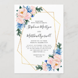 Geometric Dusty Blue Rosa Blommigt Bröllop Inbjudningar