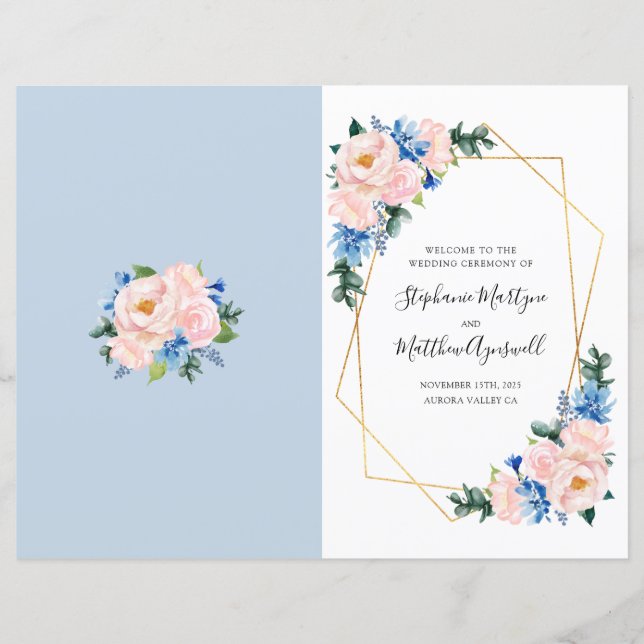 Geometric Dusty Blue  Rosa Order of Service (Framsida)